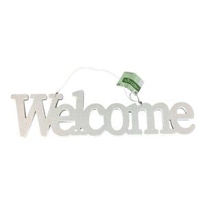 The Spring Shop White Glitter Welcome Sign Home Wall Decor Hanging Door‎ Plaque